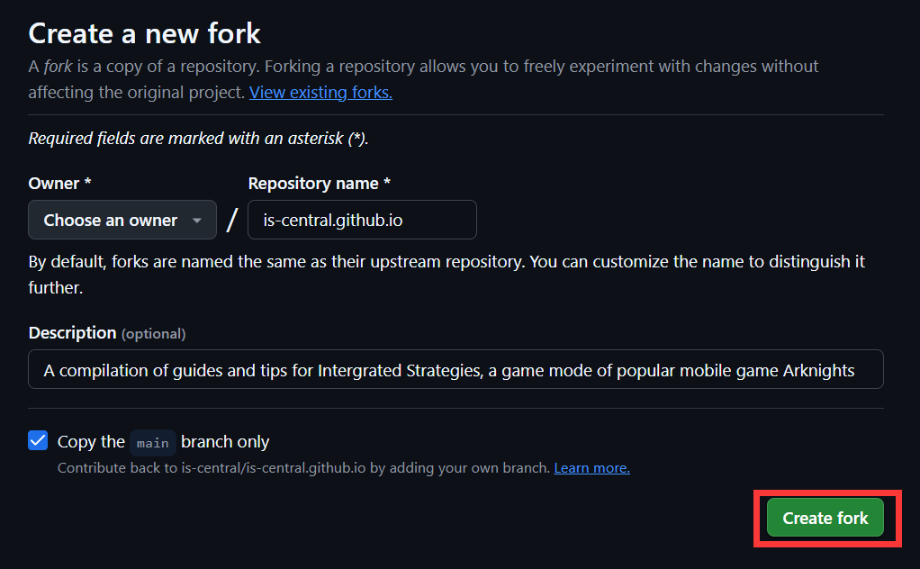 Create a new fork