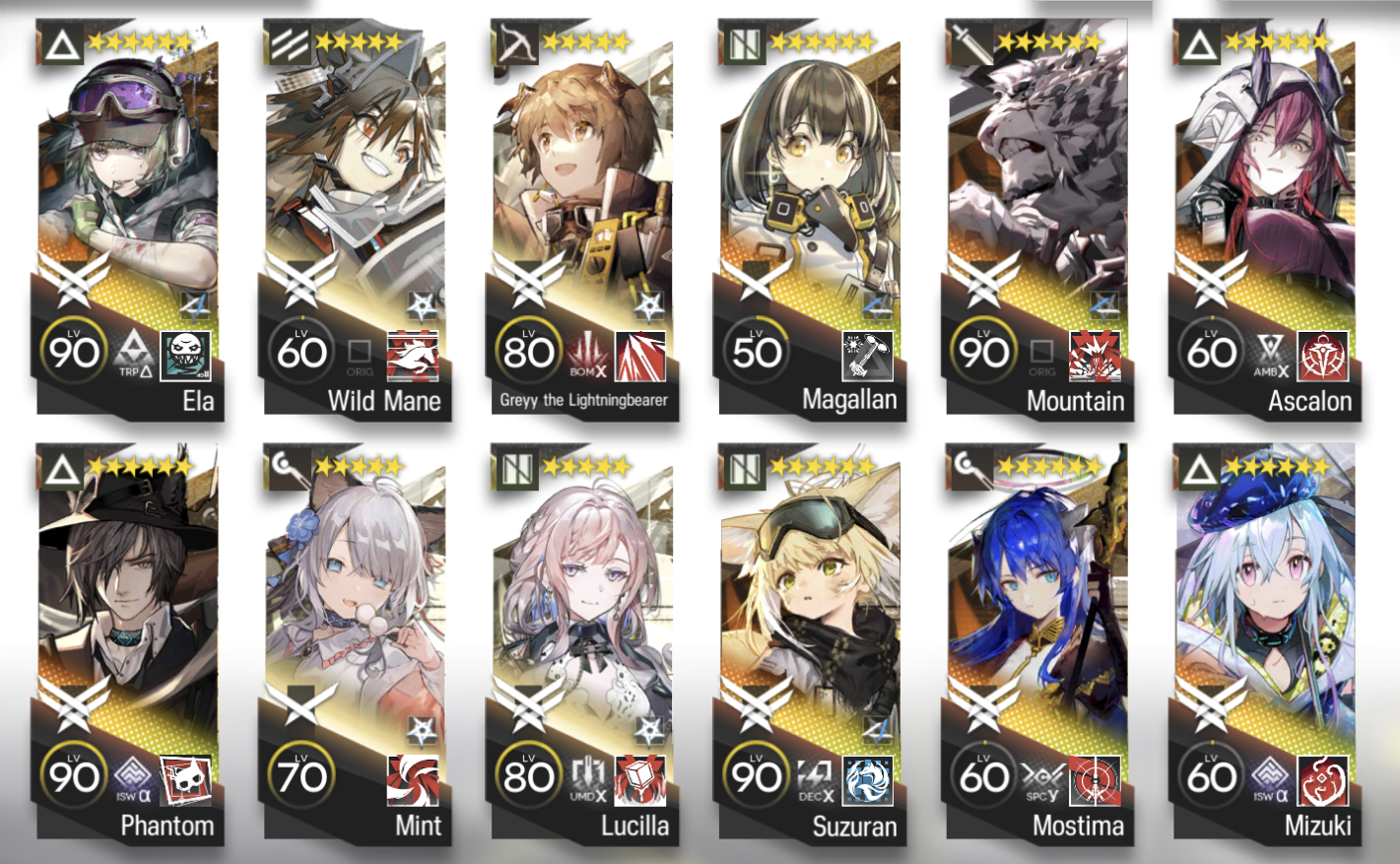 Ela-Phantom-Wild Mane-Mint-Greyy alter-Lucilla-Magallan-Suzuran-Mountain-Ascalon-Mostima-Mizuki